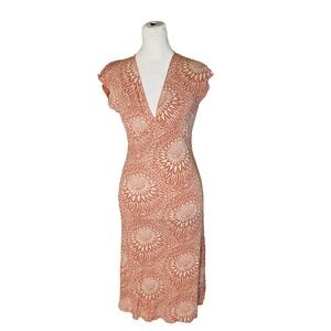 FREE PEOPLE women's sheath dress midi bodycon rayon Boho floral peach pink Small